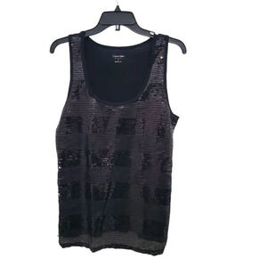 Calvin Klein Women's Black Quick Dry Full Sequin‎ Front Sleeveless Tank Top Sz S